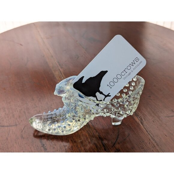 Vintage Fenton opalescent hobnail dress shoe, pearlescent cat head glass slipper - Picture 8 of 8
